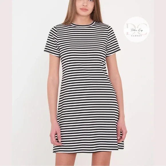 Lou Grey Shirt Dress Navy Blue Striped Size XS